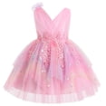 thumbnail image 1 of IBTOM CASTLE Toddler Girls Butterfly Birthday Dress Ruffle Tulle Flower Girl Wedding Pageant Formal Party Dress Floral Shiny Butterfly for Photo Shoot 5-6 Years Rainbow Pink, 1 of 7