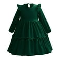 thumbnail image 1 of IBTOM CASTLE Toddler Girls Christmas Velvet Dress Pageant Party Gown Kids Fall Winter Ruffle Long Sleeve Wedding Birthday Evening Dress 5-6 Years Green, 1 of 6