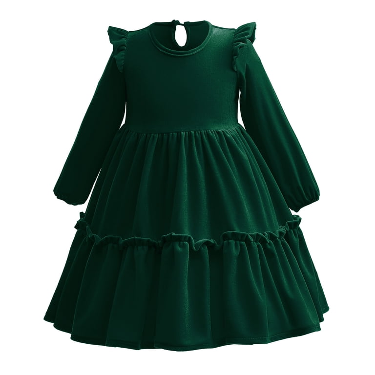 castle for christmas dress Ibtom Toddler Girls Velvet Pageant Party Gown Kids Fall Winter Ruffle Long Sleeve Wedding Birthday Evening Dress 5-6 Years a castle for christmas 2