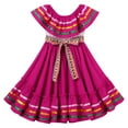 thumbnail image 1 of IBTOM CASTLE Toddler Girls Mexican Traditional Cinco de Mayo Fiesta Dress Rainbow Off Shoulder Folklorico Dresses 9-10 Years Hot Pink, 1 of 8