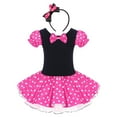 thumbnail image 1 of IBTOM CASTLE Toddler Girls Halloween Costume Polka Dots Fancy Dress up Kids Birthday Party Princess Dress with Cartoon Ear Headband 2-3 Years Hot Pink, 1 of 8