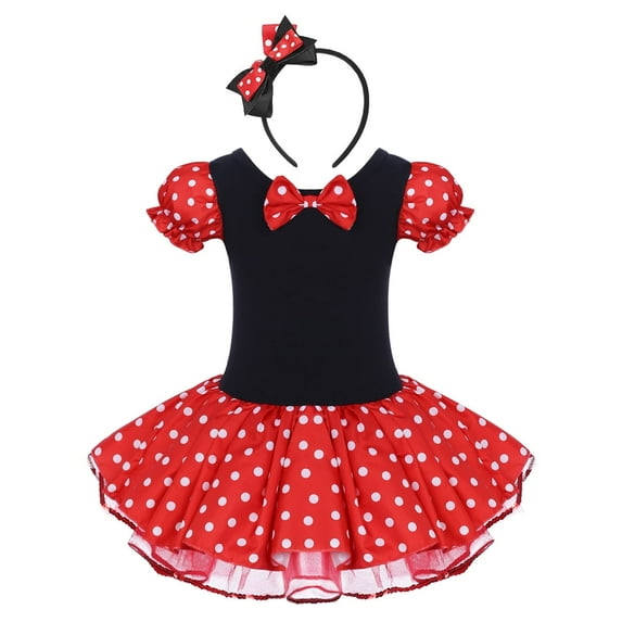 IBTOM CASTLE Toddler Girls Halloween Costume Polka Dots Fancy Dress up Kids Birthday Party Princess Dress with Cartoon Ear Headband 12-18 Months Red