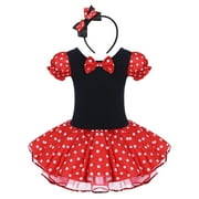 IBTOM CASTLE Toddler Girls Halloween Costume Polka Dots Fancy Dress up Kids Birthday Party Princess Dress with Cartoon Ear Headband 6-7 Years Red