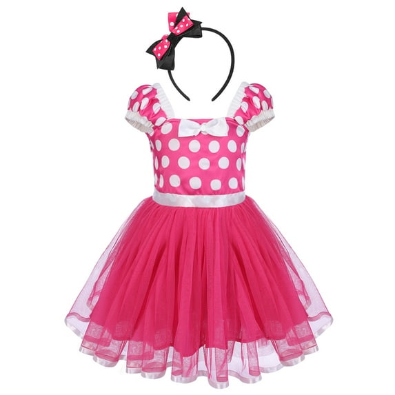 IBTOM CASTLE Toddler Girls Polka Dots Princess Dress up Party Cosplay Pageant Fancy Costume Birthday Tutu Dress + Ears Headband Outfit Set 18-24 Months Hot Pink