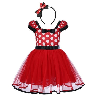 IBTOM CASTLE Toddler Girls Polka Dots Princess Dress up Party Cosplay Pageant Fancy Costume Birthday Tutu Dress   Ears Headband Outfit Set 3-4 Years Red