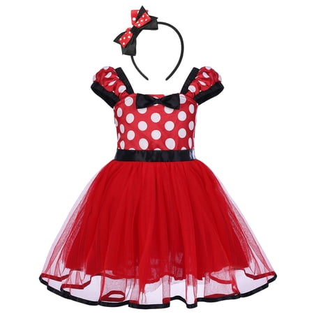 IBTOM CASTLE Toddler Girls Polka Dots Princess Dress up Party Cosplay Pageant Fancy Costume Birthday Tutu Dress + Ears Headband Outfit Set 3-4 Years Red