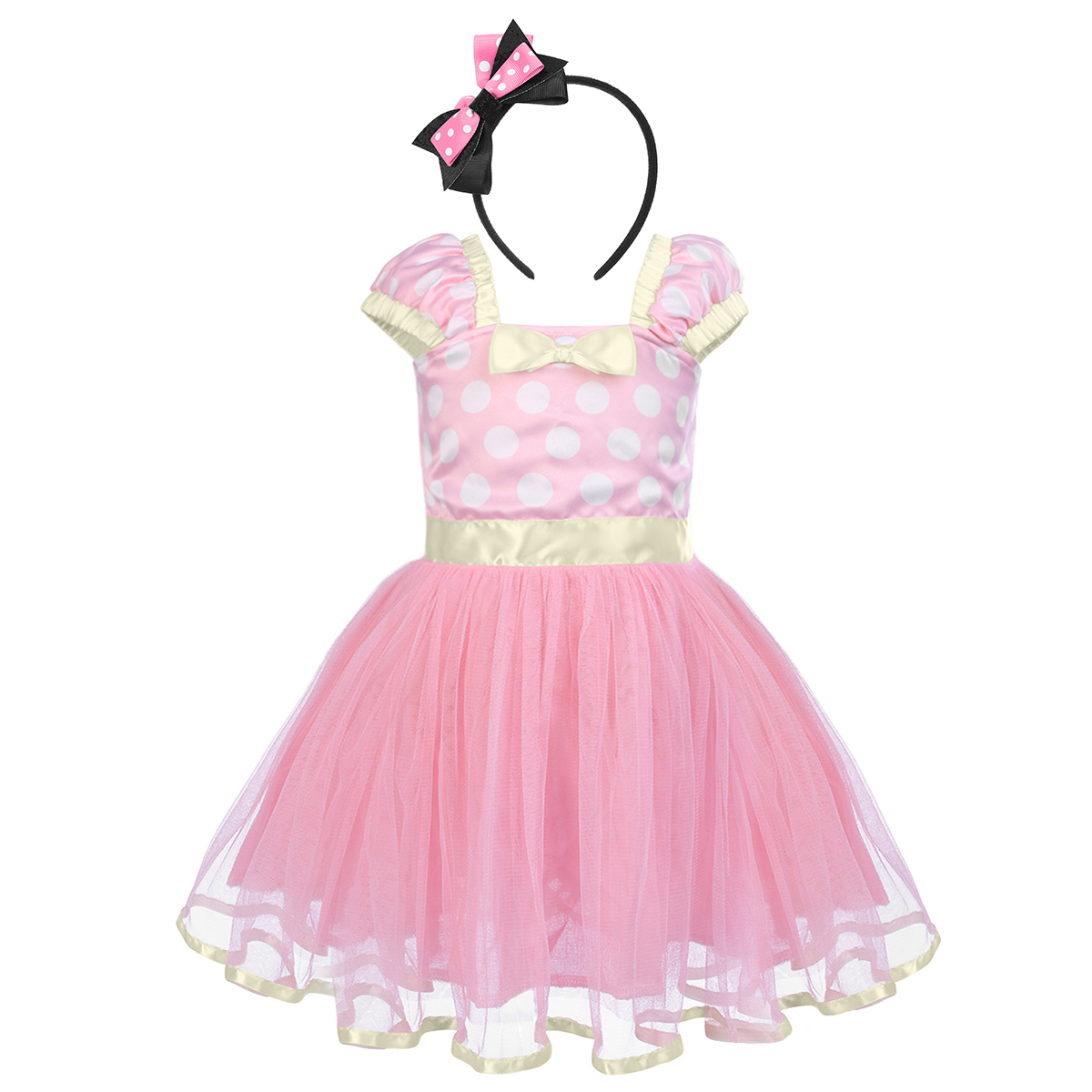 IBTOM CASTLE Toddler Girls Polka Dots Princess Party Cosplay Pageant Fancy Dress up Birthday Tutu Dress + Ears Headband Outfit Set 18-24 Months Pink - image 1 of 8