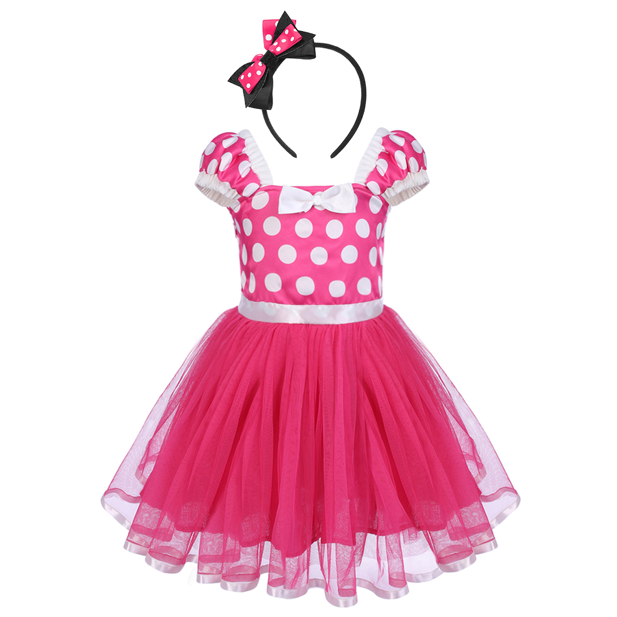 IBTOM CASTLE Toddler Girls Polka Dots Princess Party Cosplay Pageant Fancy Dress up Birthday Tutu Dress + Ears Headband Outfit Set 3-4 Years Hot Pink - image 1 of 8