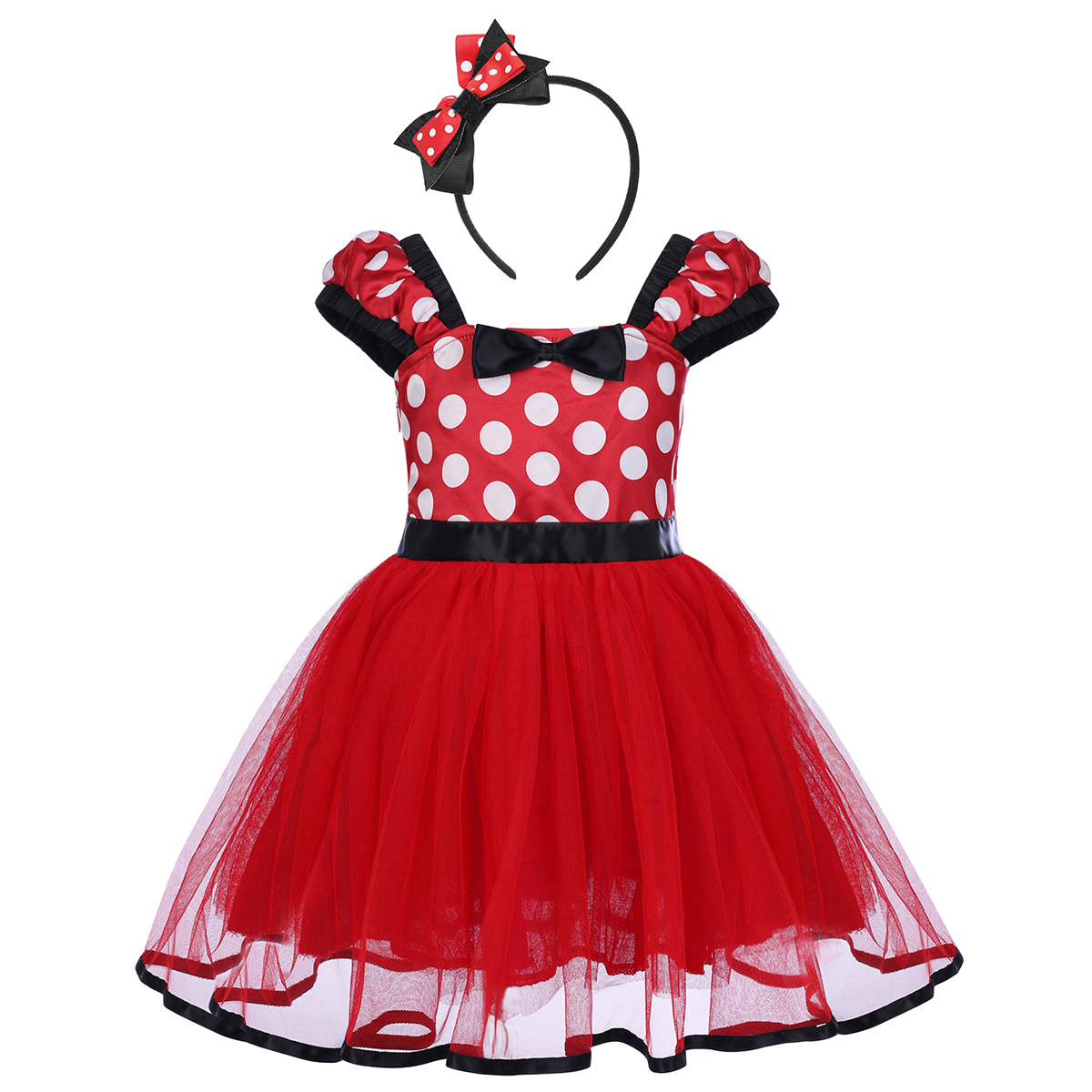 IBTOM CASTLE Toddler Girls Polka Dots Princess Party Cosplay Pageant Fancy Dress up Birthday Tutu Dress + Ears Headband Outfit Set 3-4 Years Red - image 1 of 8