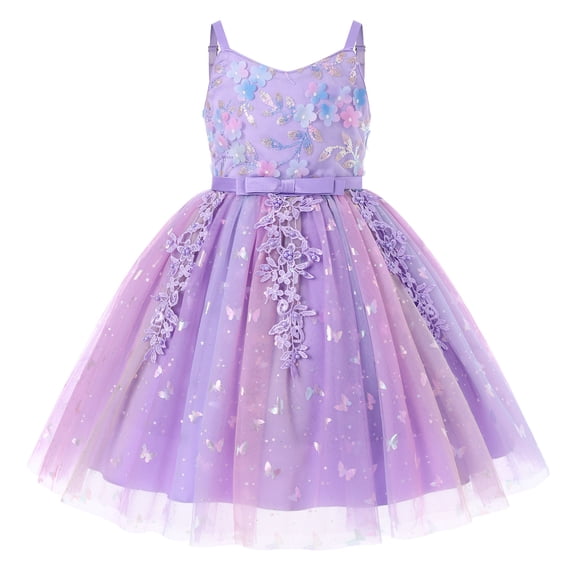IBTOM CASTLE Toddler Girls Rainbow Tulle Birthday Dress Sequin Pageant Dress V-Neck Kids Birthday Princess Party Dress, Toddler Formal Ball Gown Purple