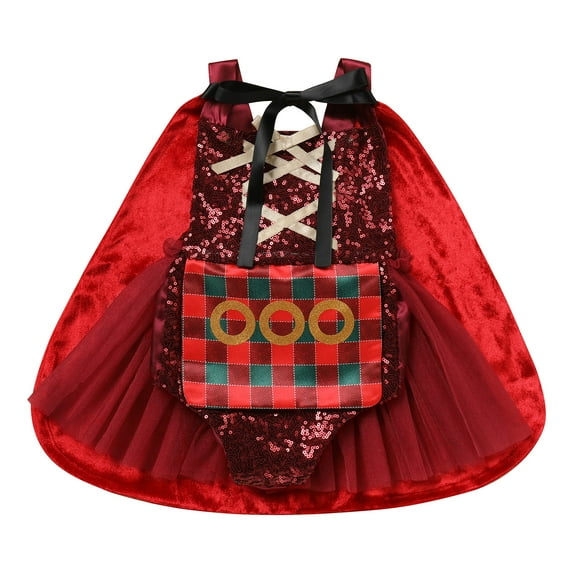 IBTOM CASTLE Toddler Girls Sanderson Sisters Costumes Kids Witch Sequin Backless Romper Tulle Dress with Cloak Halloween Cosplay Carnival Fancy Dress up Outfit 12-18 Months Red-Mary