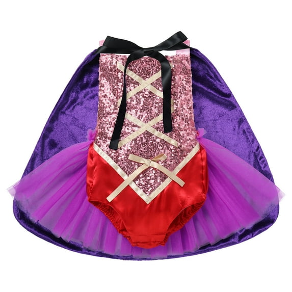 IBTOM CASTLE Toddler Girls Sanderson Sisters Costumes Kids Witch Sequin Backless Romper Tulle Dress with Cloak Halloween Cosplay Carnival Fancy Dress up Outfit 2-3 Years Purple-Sarah