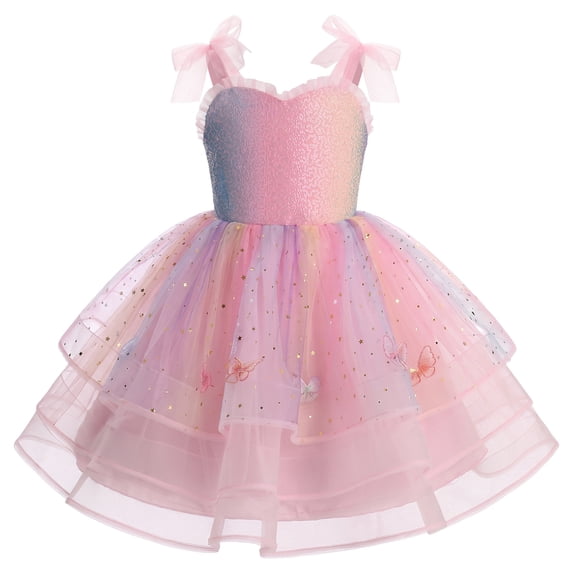 IBTOM CASTLE Toddler Girls Sparkly Sequin Tulle Dress, Fairy Princess Pageant Birthday Party Outfit 3-4T Pink