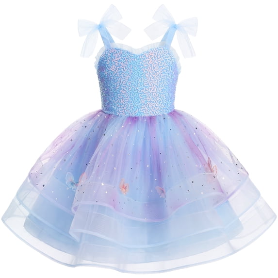 IBTOM CASTLE Toddler Girls Sparkly Sequin Tulle Dress, Fairy Princess Pageant Birthday Party Outfit Blue