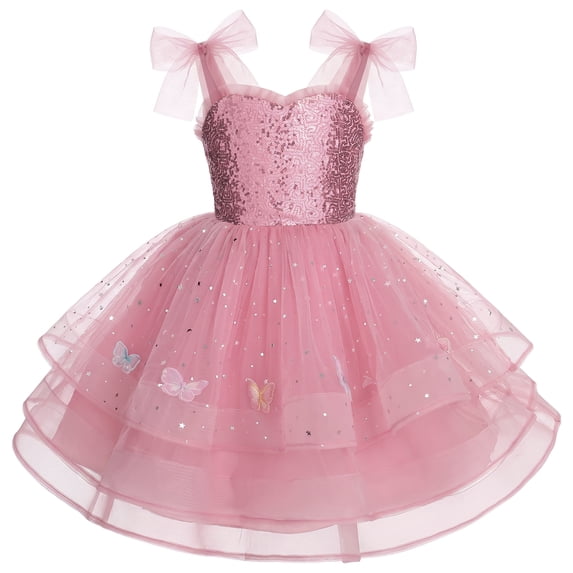 IBTOM CASTLE Toddler Girls Sparkly Sequin Tulle Dress, Fairy Princess Pageant Birthday Party Outfit Dusty Pink