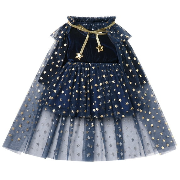 IBTOM CASTLE Toddler Girls Velvet Romper Tulle Tutu Dress + Cloak Baby Birthday Xmas Dress up Halloween Costume Fall Winter Outfits 3-4 Years Navy Blue