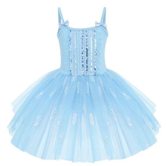 IBTOM CASTLE Toddler Kid Girls Sequins Fringes Camisole Ballet Dance Dress Glitter Feather Tutu Skirted Leotard Ballerina Dancewear 3-4 Years Blue