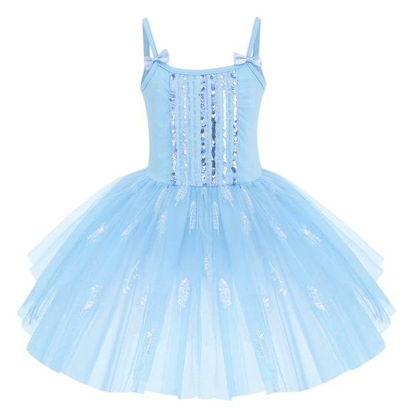 IBTOM CASTLE Toddler Kid Girls Sequins Fringes Camisole Ballet Dance Dress Glitter Feather Tutu Skirted Leotard Ballerina Dancewear 3-4 Years Blue