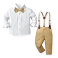 thumbnail image 1 of IBTOM CASTLE Toddler Kids Baby Boys Formal Suit Gentleman White Shirt with Bowtie + Suspender Shorts Pants Overalls Clothes 12-18 Months Khaki, 1 of 8