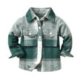 thumbnail image 1 of IBTOM CASTLE Toddler Kids Boys Girls Flannel Plaid Shirt Jacket Long Sleeve Lapel Button Down Pocketed Shirts Regular Fit Casual Fall Winter Coat 4-5 Years Green, 1 of 3