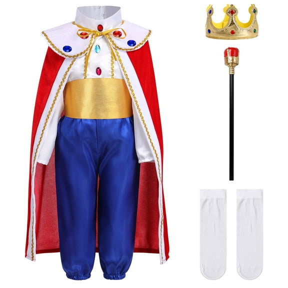 IBTOM CASTLE Toddler Kids Boys Prince Charming Costume Halloween Cosplay Prince Dress up Birthday Royal Prince Outfits for Child 9-10 Years White + Red