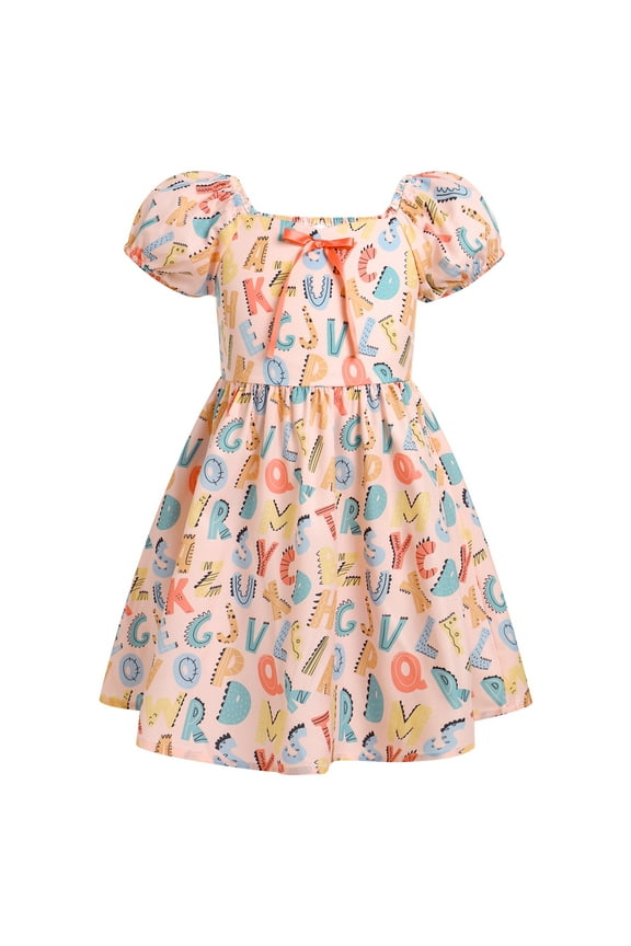 Toddler Kids Girls Back to School Dress Smocked Dress Pencil Print Kindergarten First Day of School Outfit 5-6 Years Pink Letter