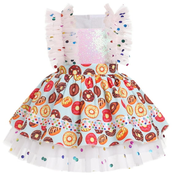 IBTOM CASTLE Toddler Kids Girls Birthday Party Dress Strawberry/Donut/Candy/Easter Day/Alice Polka Dots Embroidery Princess Ruffle Tulle Wedding Pageant Evening Dresses