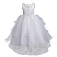 thumbnail image 1 of IBTOM CASTLE Toddler Kids Girls Flower Dress Formal Princess Puffy Tulle Dresses Bridesmaid Wedding Communion Birthday Party Pageant Maxi Prom Gown for Child 3-4 Years White, 1 of 8