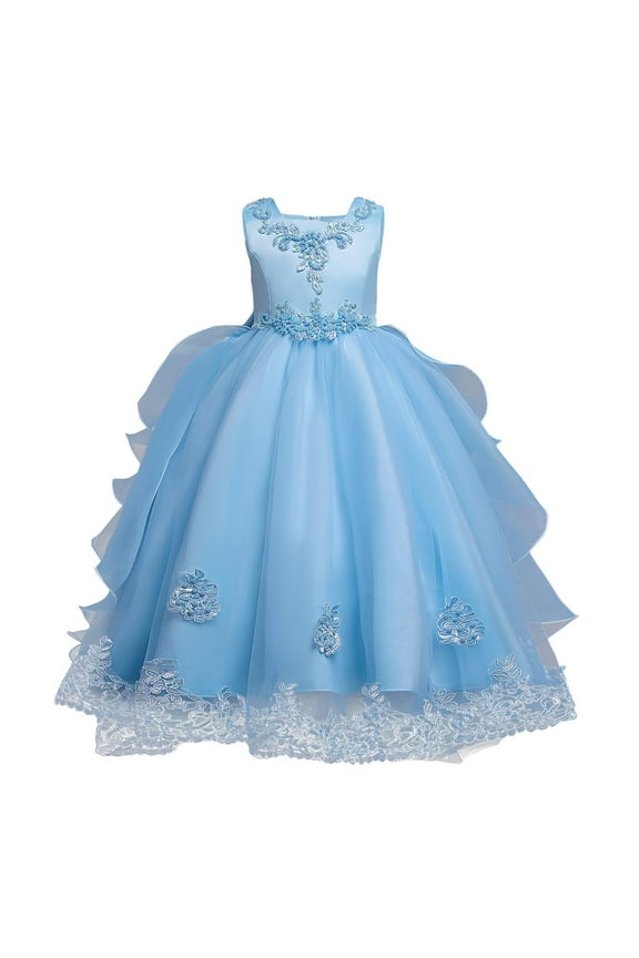 Toddler Kids Girls Flower Dress Formal Princess Puffy Tulle Dresses Bridesmaid Wedding Communion Birthday Party Pageant Maxi Prom Gown for Child 4-5 Years Light Blue