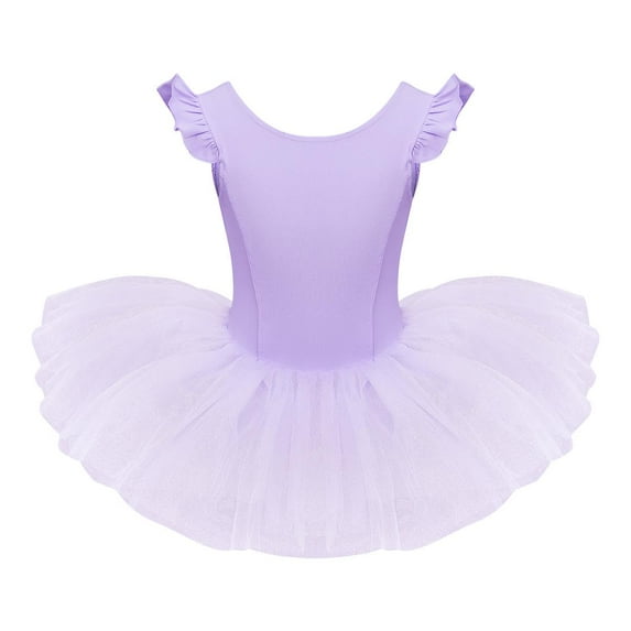 IBTOM CASTLE Toddler Kids Girls Ruffle Flutter Sleeve Ballet Dance Tutu Skirted Leotard Ballerina Dancewear 18-24 Months Purple