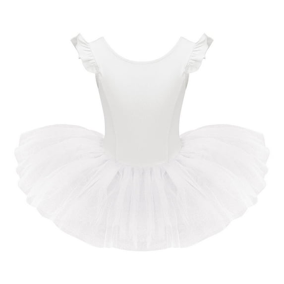 IBTOM CASTLE Toddler Kids Girls Ruffle Flutter Sleeve Ballet Dance Tutu Skirted Leotard Ballerina Dancewear 18-24 Months White