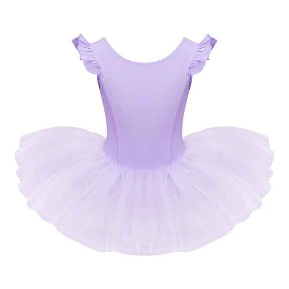 IBTOM CASTLE Toddler Kids Girls Ruffle Flutter Sleeve Ballet Dance Tutu Skirted Leotard Ballerina Dancewear 2-3 Years Purple