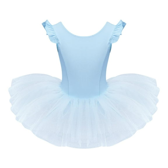 IBTOM CASTLE Toddler Kids Girls Ruffle Flutter Sleeve Ballet Dance Tutu Skirted Leotard Ballerina Dancewear 4-5 Years Blue