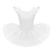 IBTOM CASTLE Toddler Kids Girls Ruffle Flutter Sleeve Ballet Dance Tutu Skirted Leotard Ballerina Dancewear 4-5 Years White
