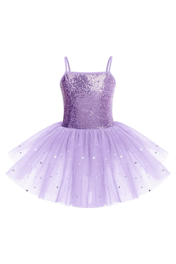 Toddler Kids Girls Sequins Camisole Ballet Dance Dress Glitter Stars Tutu Skirted Leotard Ballerina Gymnastics Dancewear for Child