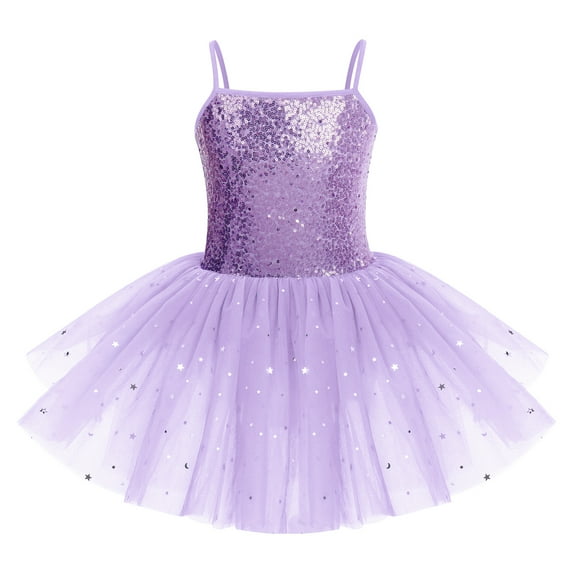 IBTOM CASTLE Toddler Kids Girls Sequins Camisole Ballet Dance Dress Glitter Stars Tutu Skirted Leotard Ballerina Gymnastics Dancewear for Child