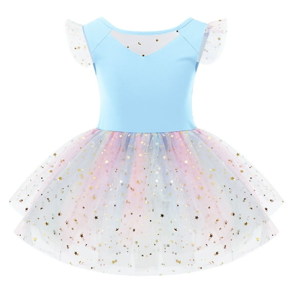 IBTOM CASTLE Toddler Kids Girls Sequins Star Ballet Dance Dress with Glitter Tutu Skirted Leotard Colorful Mesh Ballerina Dancewear 3-4 Years Blue