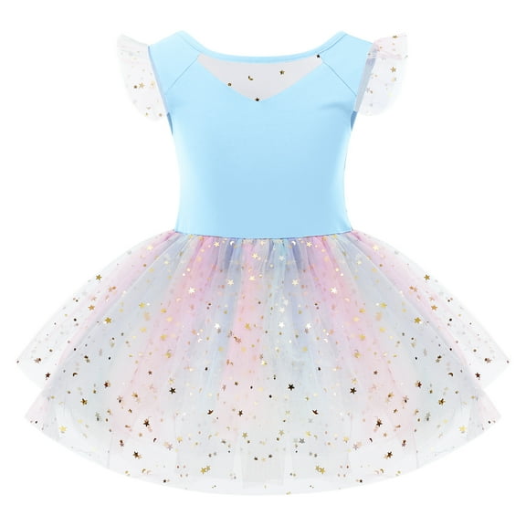 IBTOM CASTLE Toddler Kids Girls Sequins Star Ballet Dance Dress with Glitter Tutu Skirted Leotard Colorful Mesh Ballerina Dancewear 7-8 Years Blue