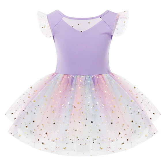 IBTOM CASTLE Toddler Kids Girls Sequins Star Ballet Dance Dress with Glitter Tutu Skirted Leotard Colorful Mesh Ballerina Dancewear 7-8 Years Purple