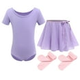 thumbnail image 1 of IBTOM CASTLE Toddler Kids Girls Short Sleeve Ballet Dance Leotards Costume with Chiffon Dance Skirt Tights Ballerina Outfits 6-7 Years Purple, 1 of 8