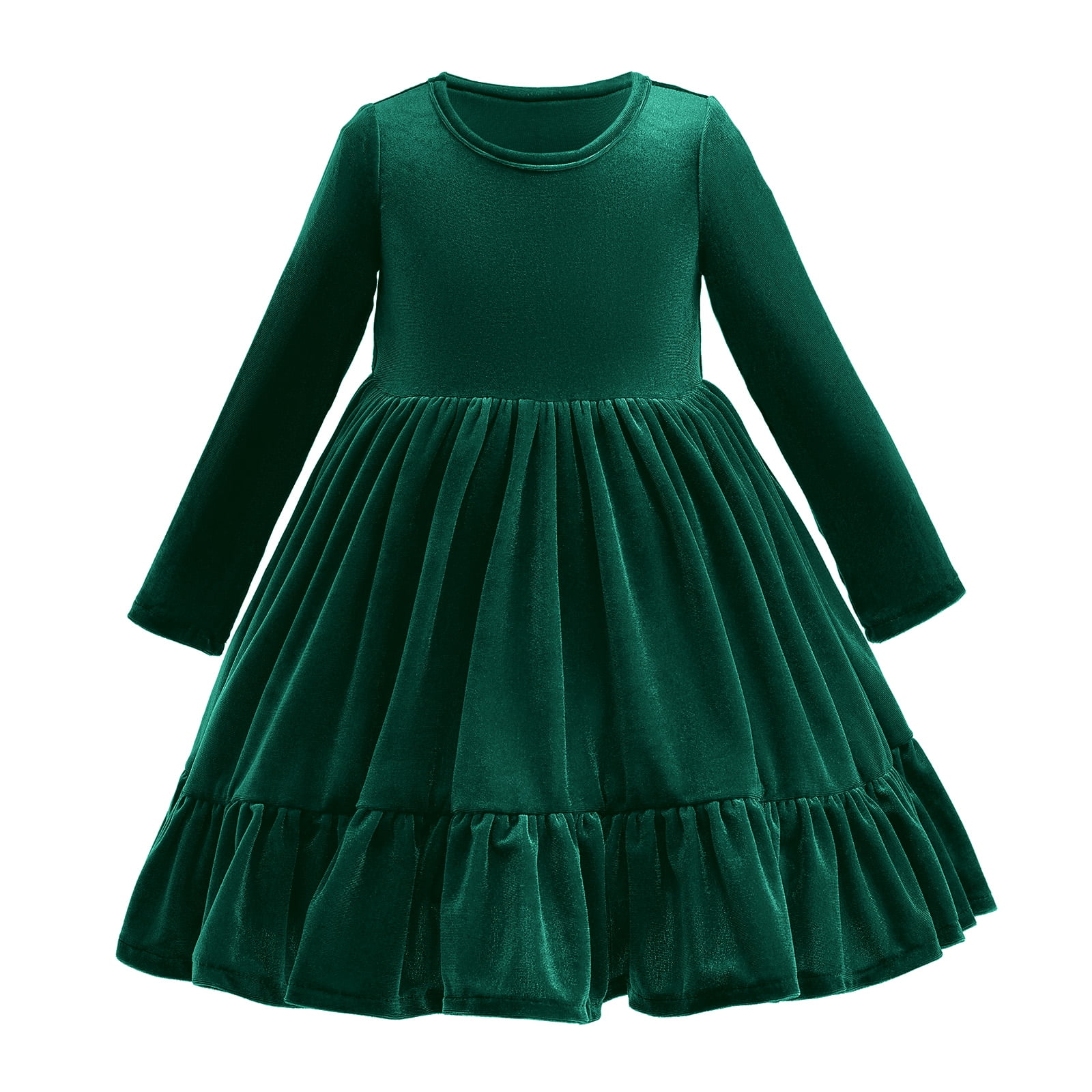 IBTOM CASTLE Toddler Kids Girls Velvet Dress Ruffle Long Sleeve Christmas Party Wedding Evening Birthday Holiday Pageant Dresses Fall Winter Clothes 7-8 Years Green