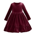 thumbnail image 1 of IBTOM CASTLE Toddler Kids Girls Velvet Dress Ruffle Long Sleeve Christmas Party Wedding Evening Birthday Holiday Pageant Dresses Fall Winter Clothes 18-24 Months Wine Red, 1 of 8