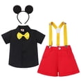 thumbnail image 1 of IBTOM CASTLE Toddler Little Boys Mouse Cosplay Costume Gentleman Necktie Shirt+Suspender+Short Pants+Headband 4pcs Birthday Outfit 2-3 Years Black - Yellow Bowtie, 1 of 8