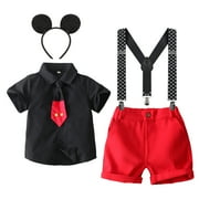 IBTOM CASTLE Toddler Little Boys Mouse Cosplay Costume Gentleman Necktie Shirt+Suspender+Short Pants+Headband 4pcs Birthday Outfit 2-3 Years Black