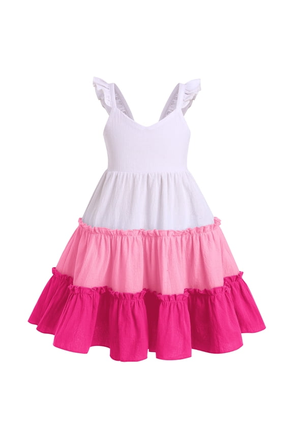Toddler Little Girls Rainbow Twirly Skater Dress Kids Back to School Dress Summer Casual Tea Party Beach Sundress 18-24 Months Hot Pink