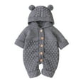 thumbnail image 1 of IBTOM CASTLE Unisex Baby Boy Girl Cute 3D Bear Ears Hooded Knitted Sweater Long Sleeve Romper Overall Sleepwear Winter Warm Clothes 0-6 Months Gray, 1 of 8