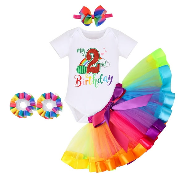 IBTOM CASTLE Watermelon 1st Birthday Outfit for Baby Girls Romper Rainbow Tutu Skirt Headband Summer Clothes Cake Smash Photo Shoot 2 Years White-Watermelon 01