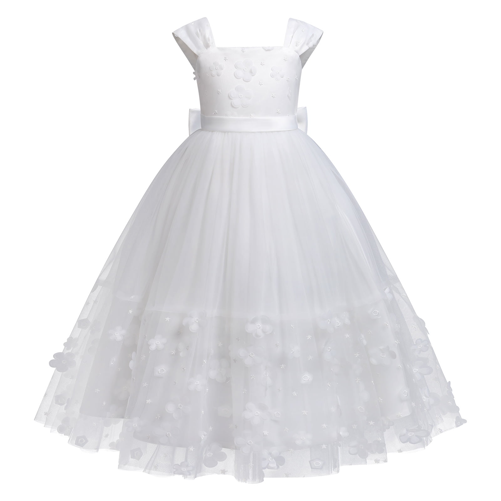 Rain Kids Girls First Communion Dress - White Virgin Mary Organza Dress, Size 14, Machine Washable