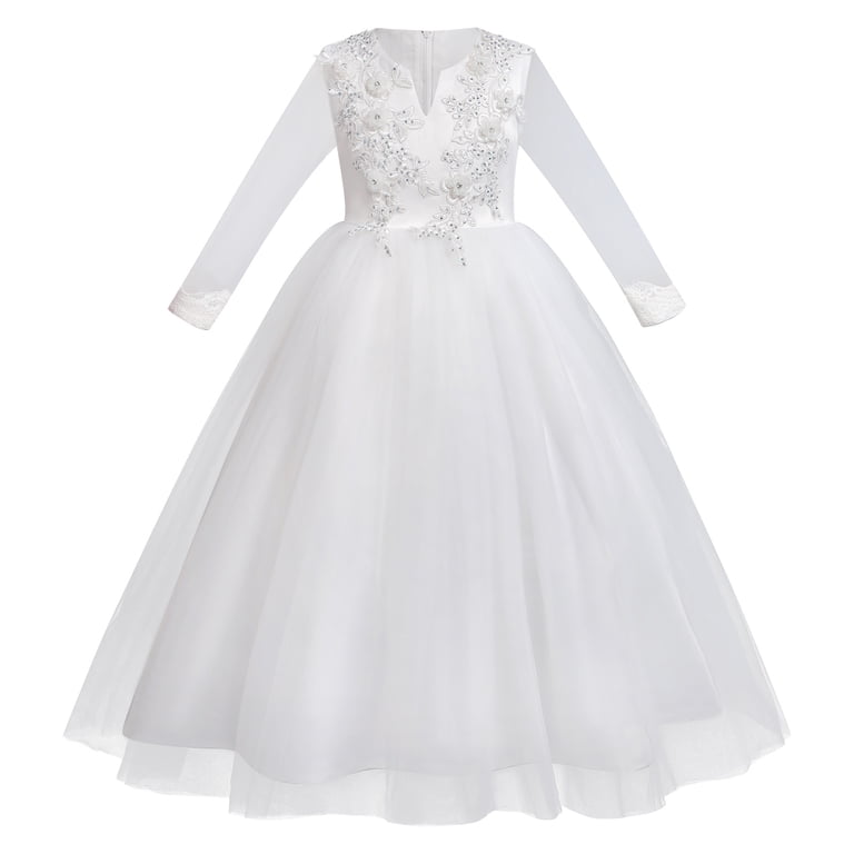 IBTOM CASTLE White First Communion Dresses for Girls Lace Flower Wedding  Bridesmaid Pageant Birthday Baptism Party Formal Maxi Tulle Gown 3-4 Years  ...