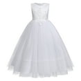thumbnail image 1 of IBTOM CASTLE White First Communion Dresses for Girls Lace Flower Wedding Bridesmaid Pageant Birthday Baptism Party Formal Maxi Tulle Gown 7-8 Years White - Sleeveless, 1 of 8